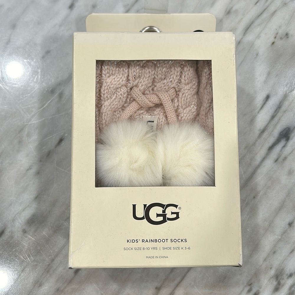 UGG kids rainboot socks in pink sparkle